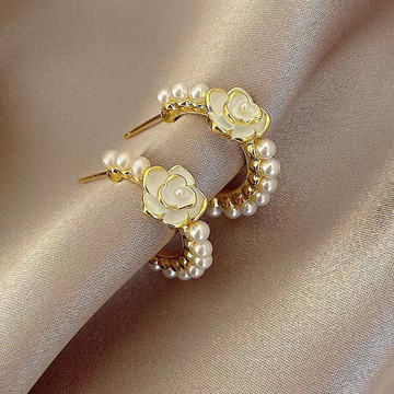 Pearl Rose Flower Gold - Earring