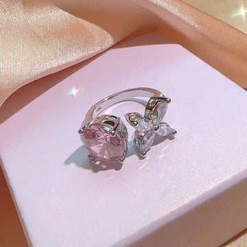 Pink Flower Diamond Silver - Ring