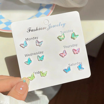 Watercolor Butterfly - Ear Studs Set Of 6