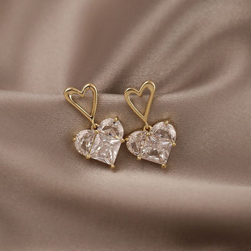 Crystal Diamond Heart Gold - Earring