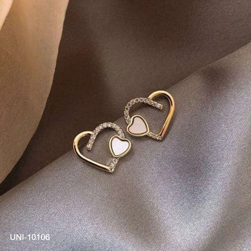 White Marbled Heart Gold - Earring