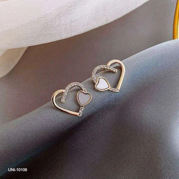 White Marbled Heart Gold - Earring