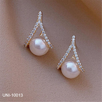 Trendy Pearl Diamonds Gold - Earring