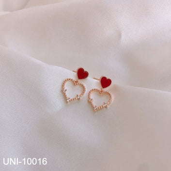 Red Heart Crystal Diamonds Gold - Earring
