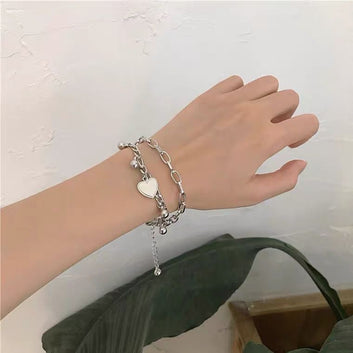 Double Layer Heart Charms Silver - Bracelet