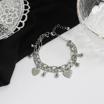 Double Layer Heart Charms Silver - Bracelet