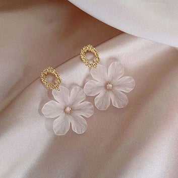 White Flower Gold - Earring