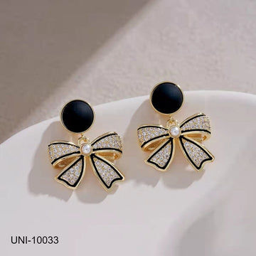 Bow Sparkle Diamond Black & Gold - Earring
