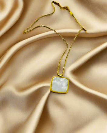 Classy White Square Gold - Necklace