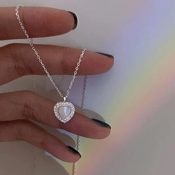 White Stone Heart Silver - Necklace