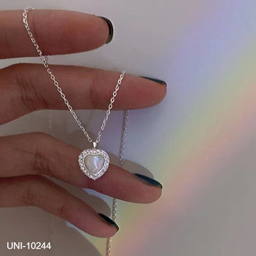 White Stone Heart Silver - Necklace