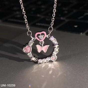 Pink Butterfly & Heart Circle - Necklace