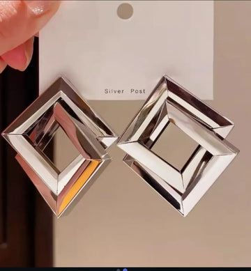 Geometric Square Silver - Earring