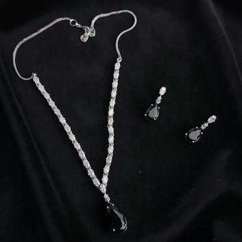 Black Natural Stone Square Diamonds Silver - Jewelry Set Of 2