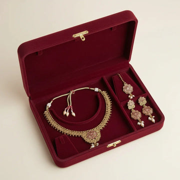 Premium Gold Flowers Pink Diamonds Jewelry Set