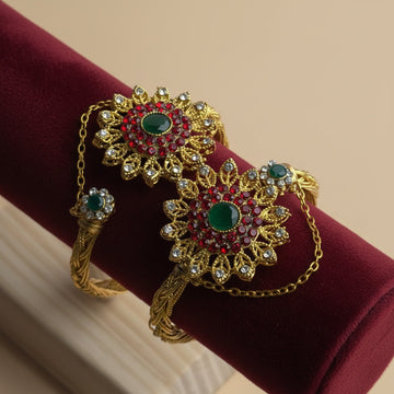 Luxury Diamonds Flower Gold - Bangle Set Of 2 Style 9