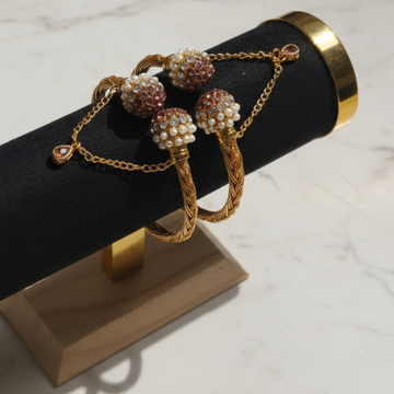 Luxury White Pearl & Diamond Gold - Bangle Set Of 2