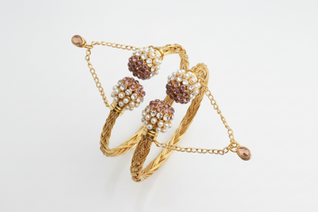 Luxury White Pearl & Diamond Gold - Bangle Set Of 2