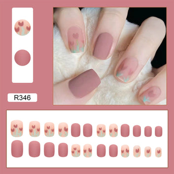 Morandi Pink &Flowers - Press On Nail Set - Free 24 Pcs Sticker Sheet Included Of 24