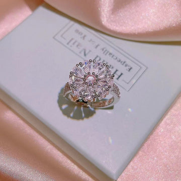 Pink Diamond Flower Silver - Ring