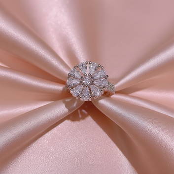 Pink Diamond Flower Silver - Ring