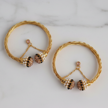 Luxury Pearl & Green Diamond Gold - Bangle Set Of 2