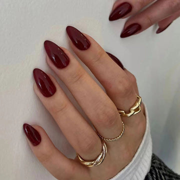 Dark Maroon - Press On Nail Set Of 24 - Free 24 Pcs Sticker Sheet Included