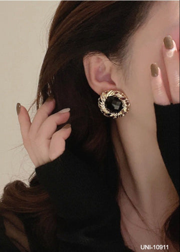 Twisted Round Black & Gold - Earring