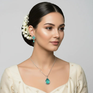 Turquoise Natural Stone Silver - Jewelry Set