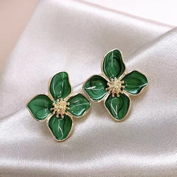 Green Shiny Flower - Earring