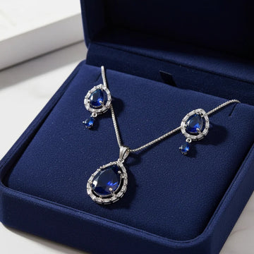 Navy Blue Natural Stone Silver - Jewelry Set