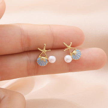Pearl Sea Shell Blue - Earring