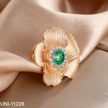 Green Diamond Gold Flower - Ring