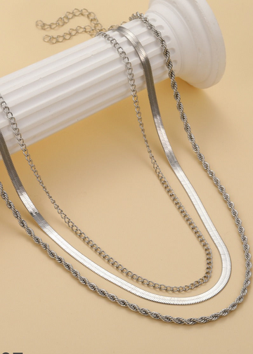 Silver Layered - Necklace Set Of 3