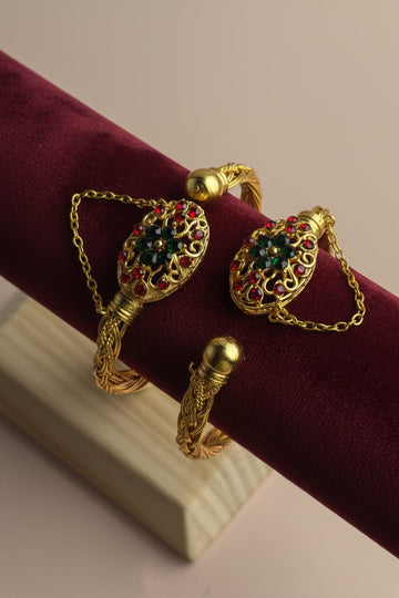 Red & Green Diamonds Gold - Bangle Set Of 2