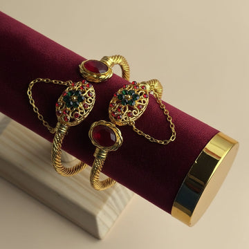 Green & Red Diamonds Gold - Bangle Set Of 2