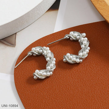 Pearly Twisted Silver Foiled - Earring