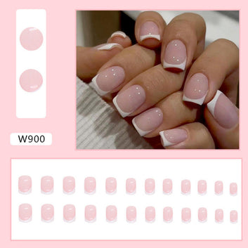 Soft Pink & White k - Press On Nail Set Of 24 - Free 24 Pcs Sticker Sheet Included