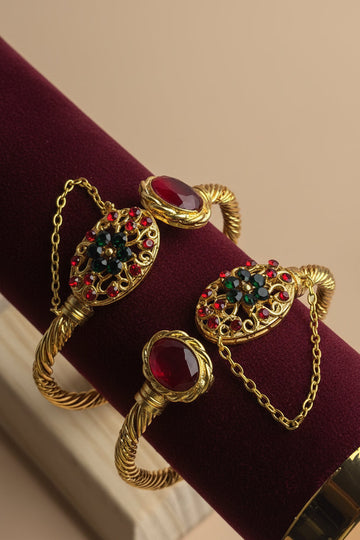 Green & Red Diamonds Gold - Bangle Set Of 2