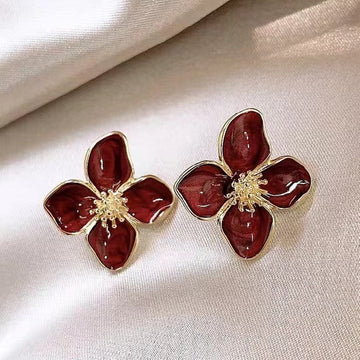 Maroon Shiny Flower - Earring