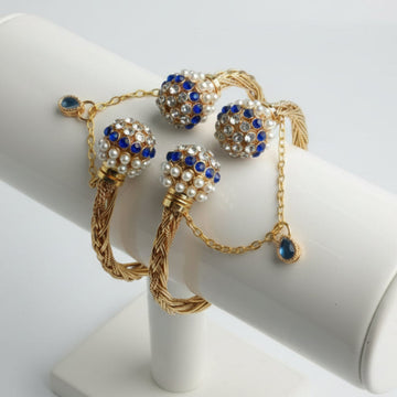 Luxury Pearl & White & Navy Blue Diamonds Gold - Bangle Set Of 2