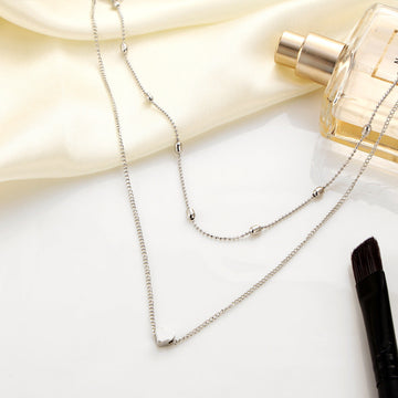 Silver Plated Heart Double Layered - Necklace
