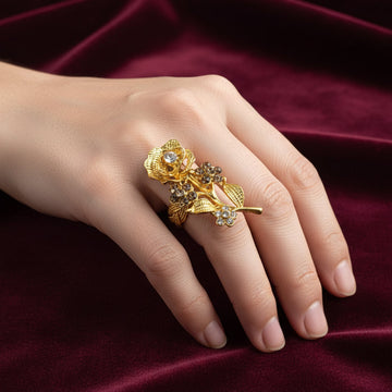 Gold Rose Flower Diamonds - Ring