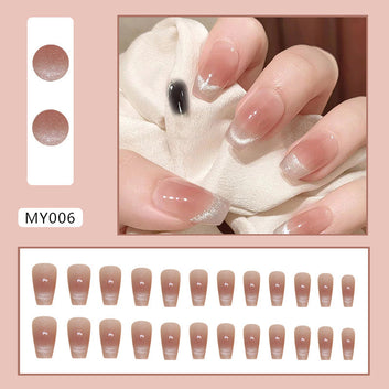 Shiny White Salmon Pink Shade - Press On Nail Set Of 24 - Free 24 Pcs Sticker Sheet Included