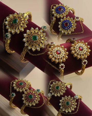 Luxury Flower Diamonds Gold - Bangle Set Of 2