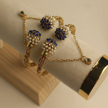 Luxury Pearl & Navy Blue Diamonds Gold - Bangle Set Of 2