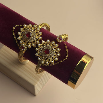 Luxury Diamonds Flower Gold - Bangle Set Of 2 Style 5