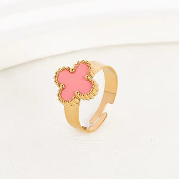 Luxury Navy Pink Clover Flower - Ring