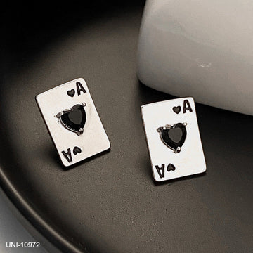 Ace Of Spade Black Diamond & Silver - Earring