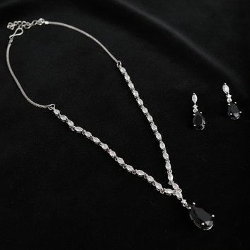 Black Natural Stone Rain Drop Diamonds Silver - Jewelry Set Of 2